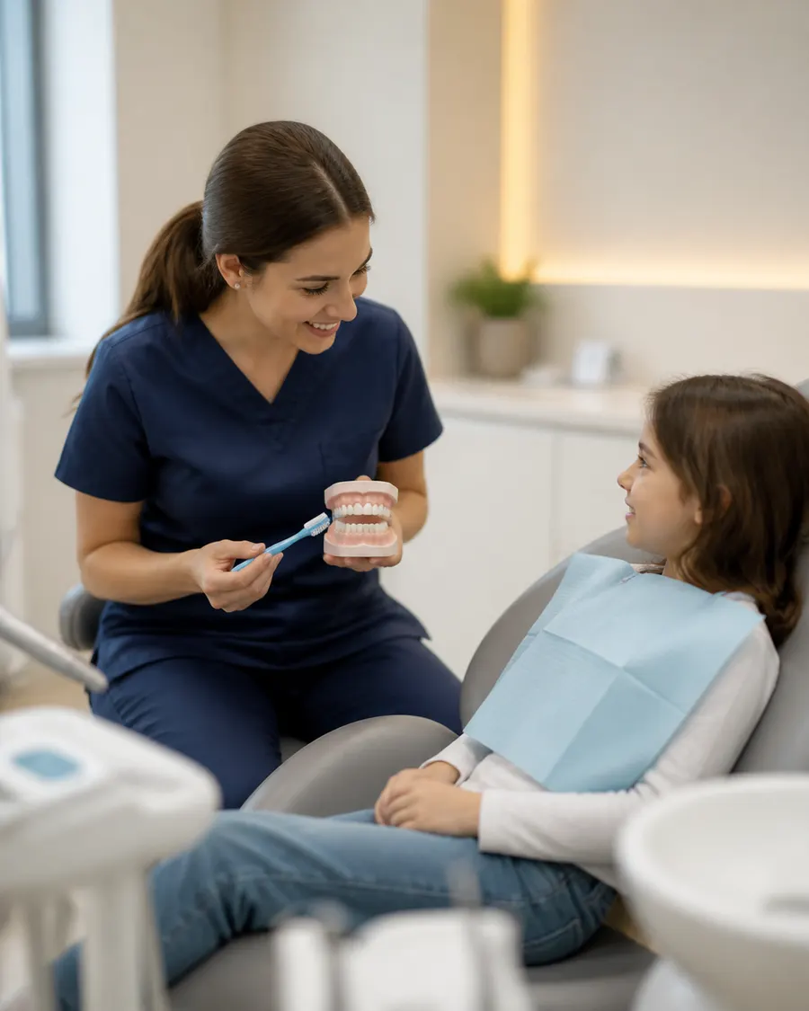 Preventive dental care setup with toothbrush and neutral dental model